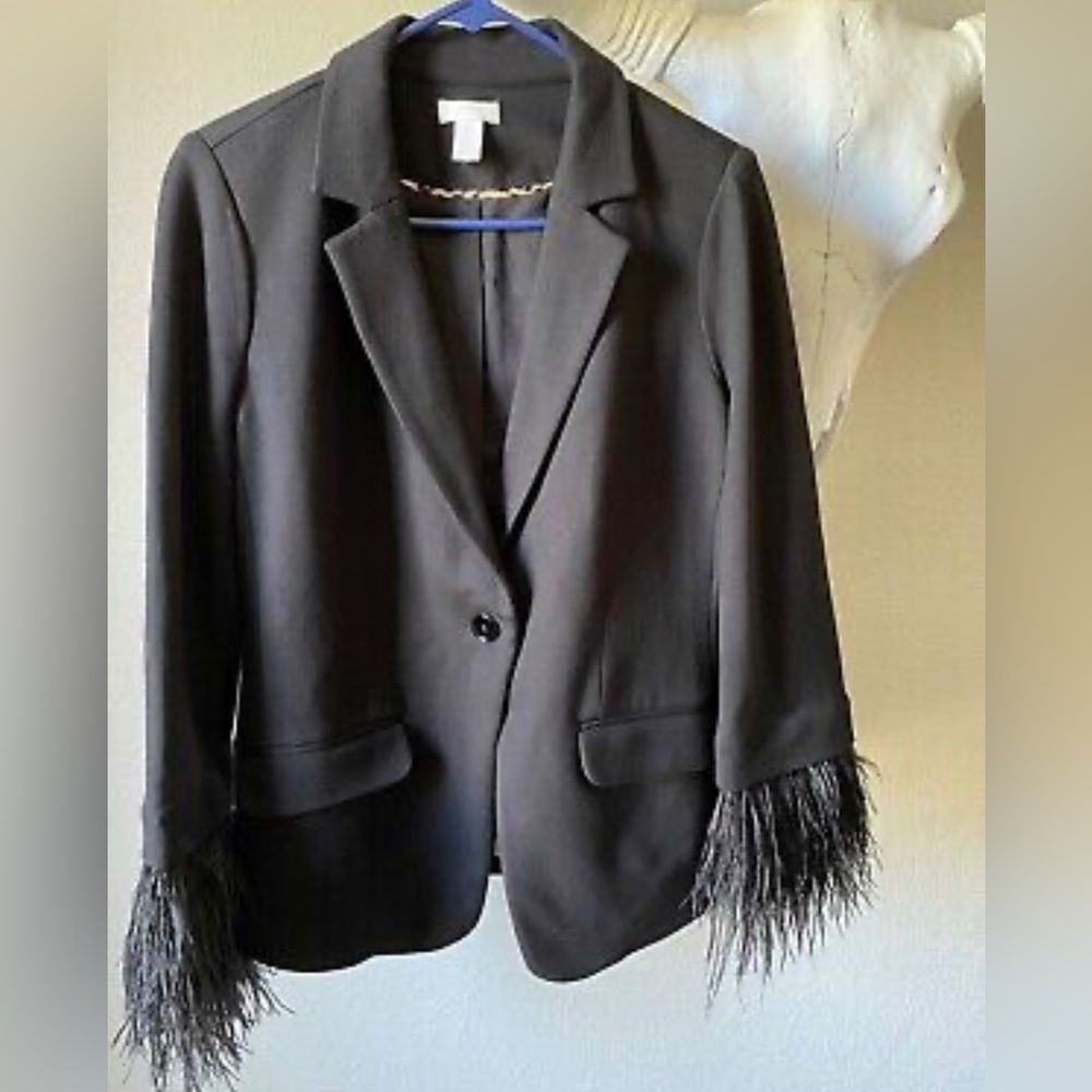Chicos Blazer with Removable Ostrich Feathers